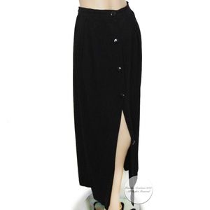 Yves Saint Laurent Maxi Skirt Black Wool with Button Front Vintage 90s Size EU40